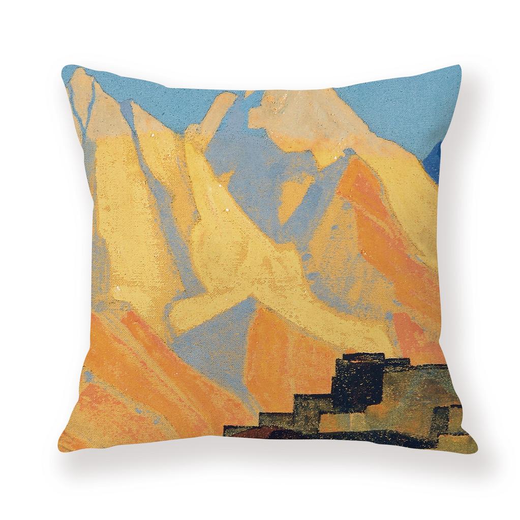 Painted Snow Mountain Sunset Colorful Sky Retro Pillow Case Sofa Model Room Decoration Pillow