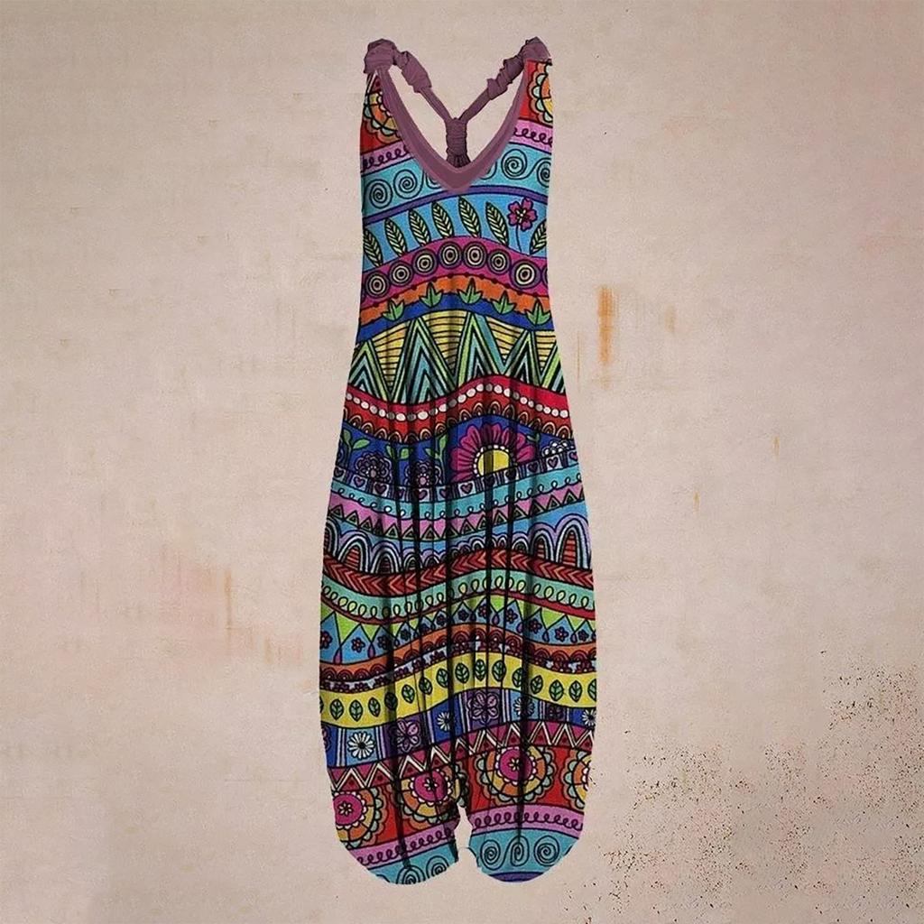 Racerback  Jumpsuit Spaghetti Straps Vintage Paisley Overall Jumpsuit