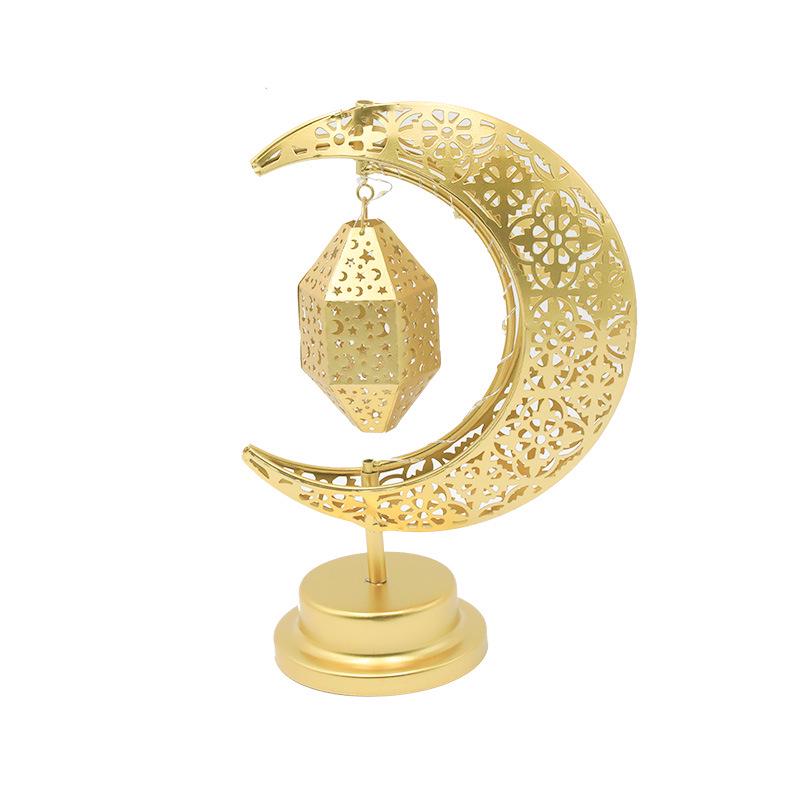 Drehbare LED-Schmiedeeisen-Mond- und Sternenlampe – Dekoratives Schreibtischornament im nahöstlichen Stil.