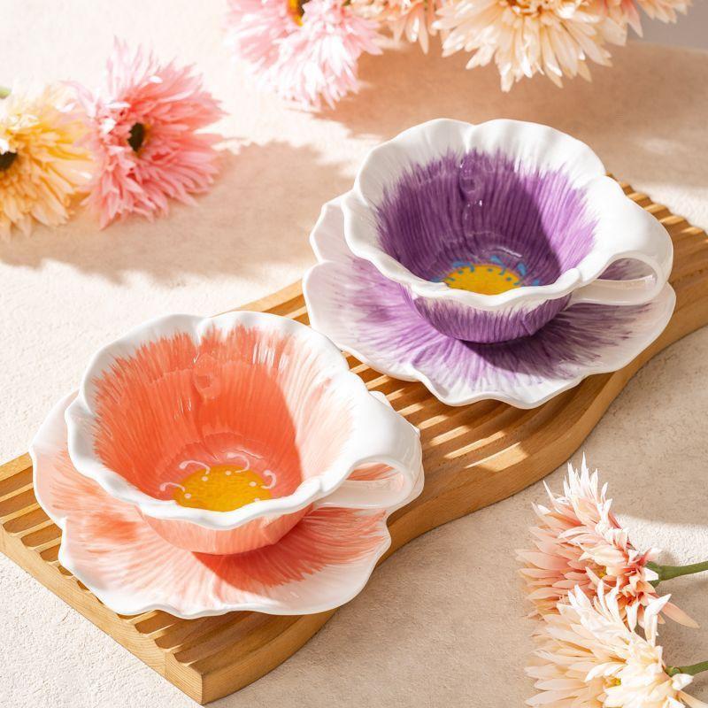European Ceramic Flower Coffee Cup Butterfly Three-dimensional Relief Flower Mug Exquisite Afternoon Tea Flower Tea Coffee Cup