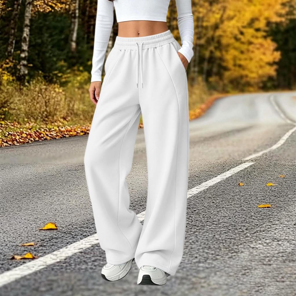 Women's Fashion Button and Zip Wide Leg Joggers with Elastic Waistband
