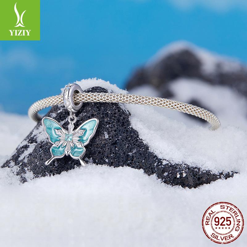 Snowflake Butterfly Pendant S925 Sterling Silver, Niche Premium Light Luxury Diy Bracelet Beaded Accessories