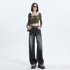 Lieshe design sense narrow version wide-leg velvet thickened jeans women's loose straight vertical versatile and thin floor pants