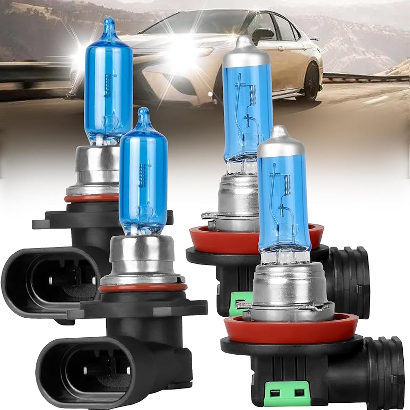 Fit For Toyota Camry 2007-2018 Halogen Headlight Bulbs,9005/HB3 High Beam + H11 Low Beam Halogen Headlight Bulbs Headlamp Replcement Bulb Kit,Plug