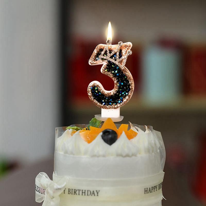 3D Luxury Crown Digital Candle Creative Black Gold Birthday Candle Cake Toppers Baby Shower Wedding Birthday Party Cake Decor