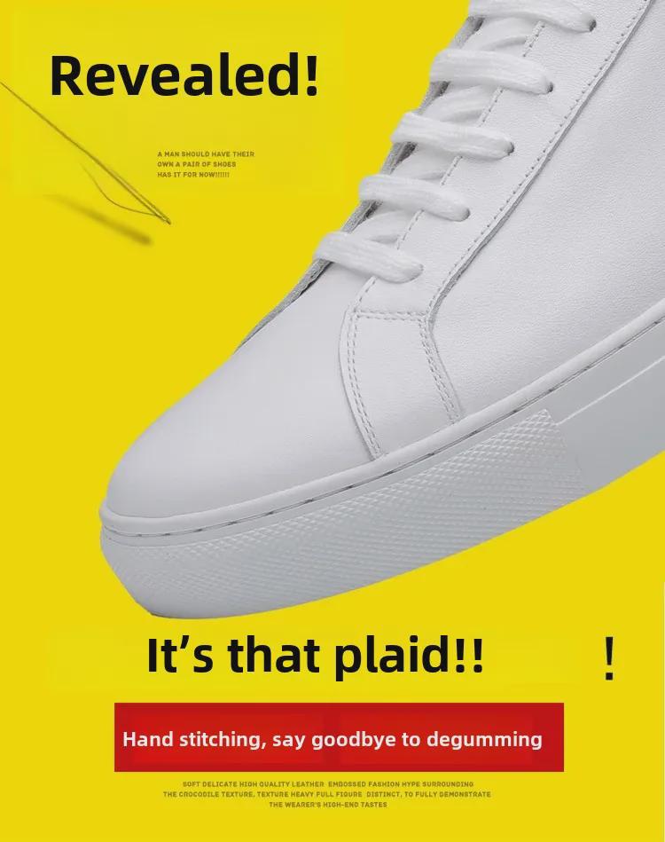 Męskie Białe Sneakersy ze Skóry Naturalnej w Stylu Europejskim - Modne, na Grubej Podeszwie, Casualowe Buty