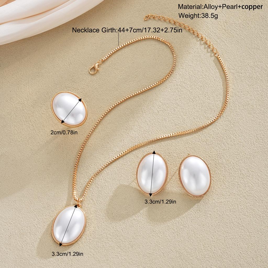 4pcs  Fashion Elegant Elipse Necklace Ring Earrings Jewelry Set For Women French Style Romantic Gifts