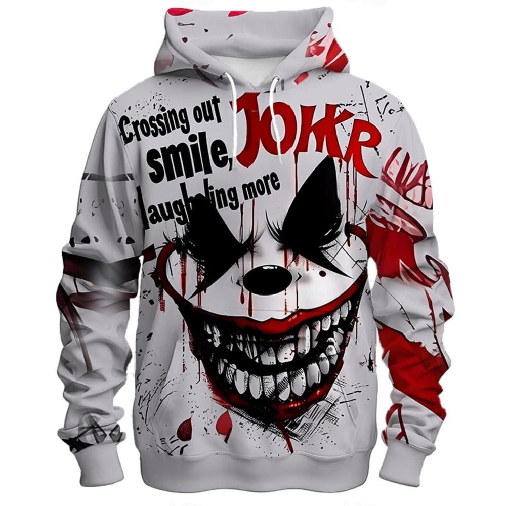 Men's Expression Hoodies Sweatshirt Fashion Long Sleeve Crew Neck 3D Print Party Holiday Streetwear White Drawstring Fall Hoodie