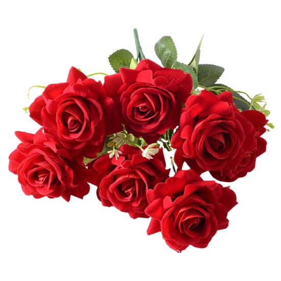 7-Head Artificial Rose Realistic Fake Flower Bouquet Home Office Wedding Party Indoor Outdoor Faux Bloom Table Centerpiece Decoration