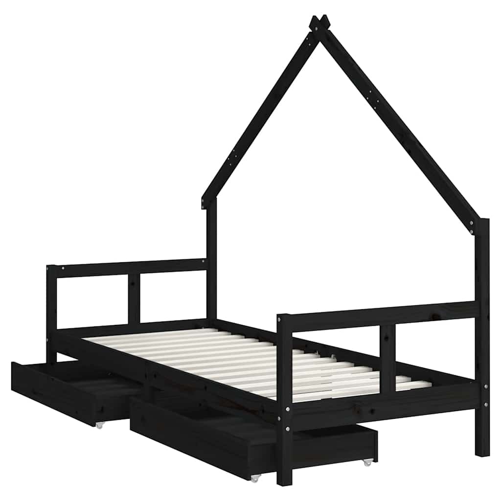 Kids Bed with Drawers Black 80x200 cm Solid Pine Wood