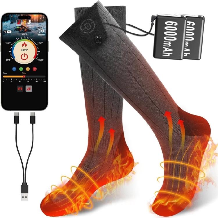 Heated Socks for Women Men, 6000mAh Rechargeable Battery Foot Warmer APP Controlled Electric Heated Socks for Camping
