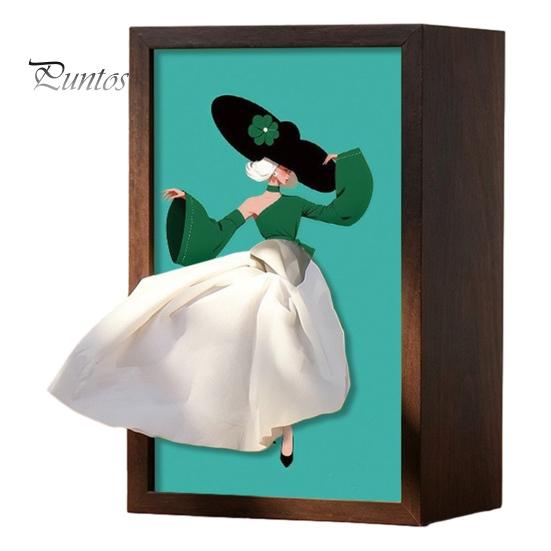 Schreibtisch-Taschentuchbox-Abdeckung Nussbaumholz-Box, mit künstlerischem Ballettänzer-Rock-Design, Nachttisch-Organizer Mehrzweck-Papiertuchhalter für Zuhause