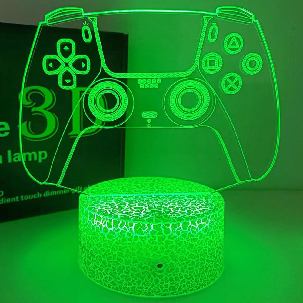 

Ночная лампа для геймпада PS5 с сенсорным управлением, игровая ручка с регулировкой яркости, 3D-акриловая иллюзия, креативная настольная лампа для спальни, домашнего декора Black Base No Remote синий