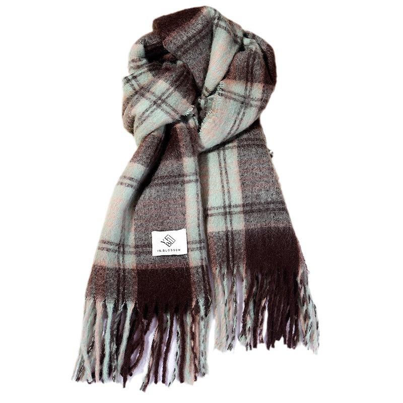 Maillard Women's Winter Plaid Scarf - Luxurious Mohair Imitation Cashmere Shawl, Thickened for Warmth