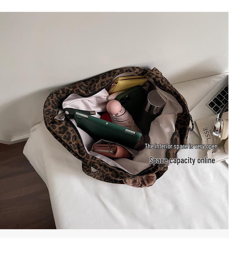Korean Retro Leopard Print Canvas Tote Bag - Fashionable, Large Capacity, Shoulder/Underarm Style Suitable for Commuting and Shopping