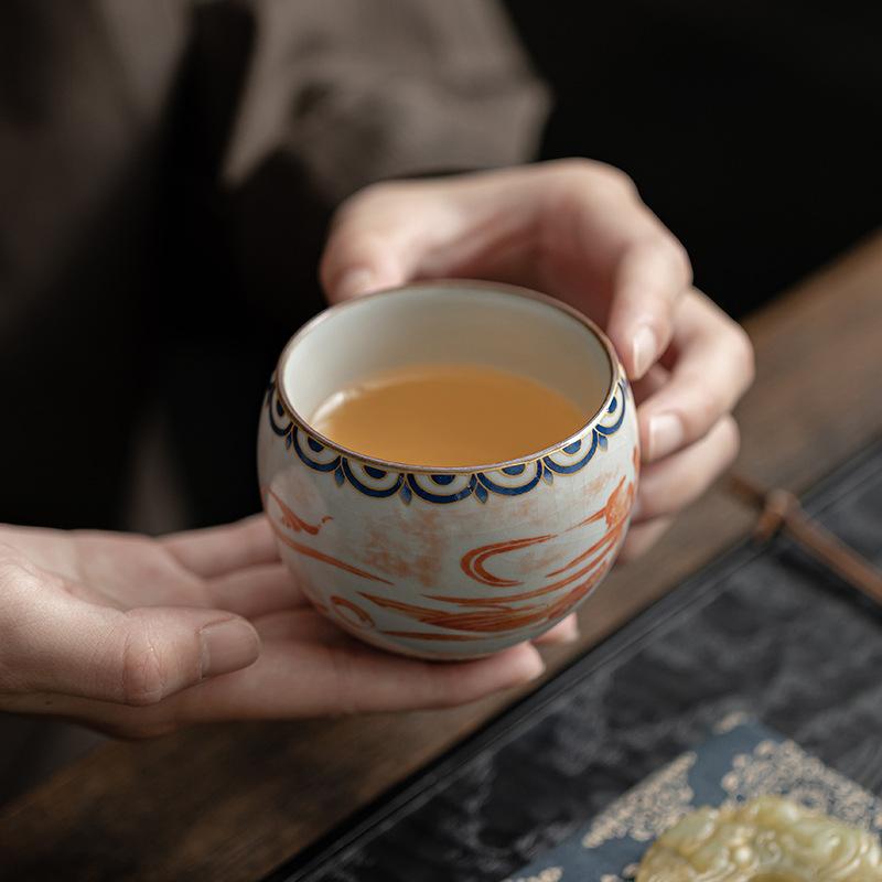 Chinese Style Ru Kiln Ceramic Tea Set Retro Cover Bowl Tea Cup Teapot Personal Tea Cups Bowl Kung Fu Household Teaware Ceremony