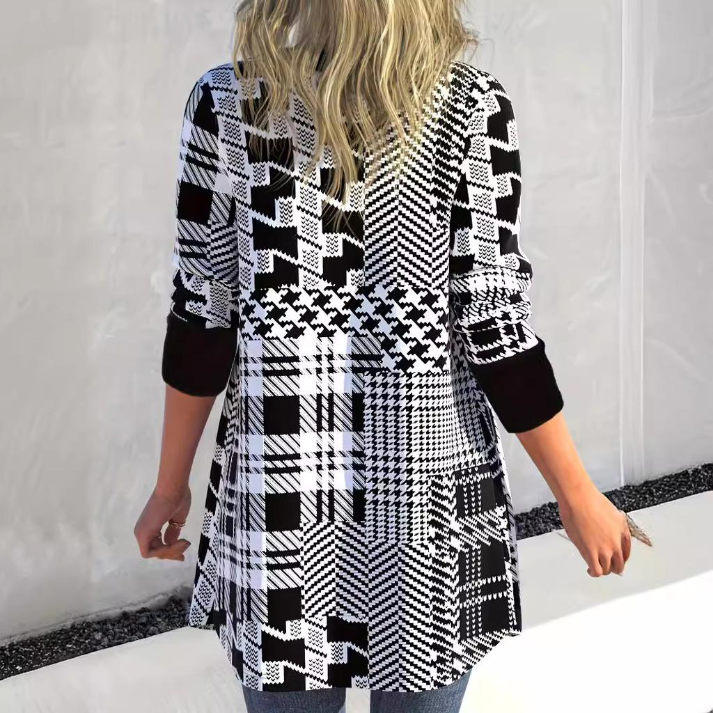 DAFIFY Women's Fashion Casual Solid Color Print Autumn Winter Long Sleeve V-Neck Jackets & Coats