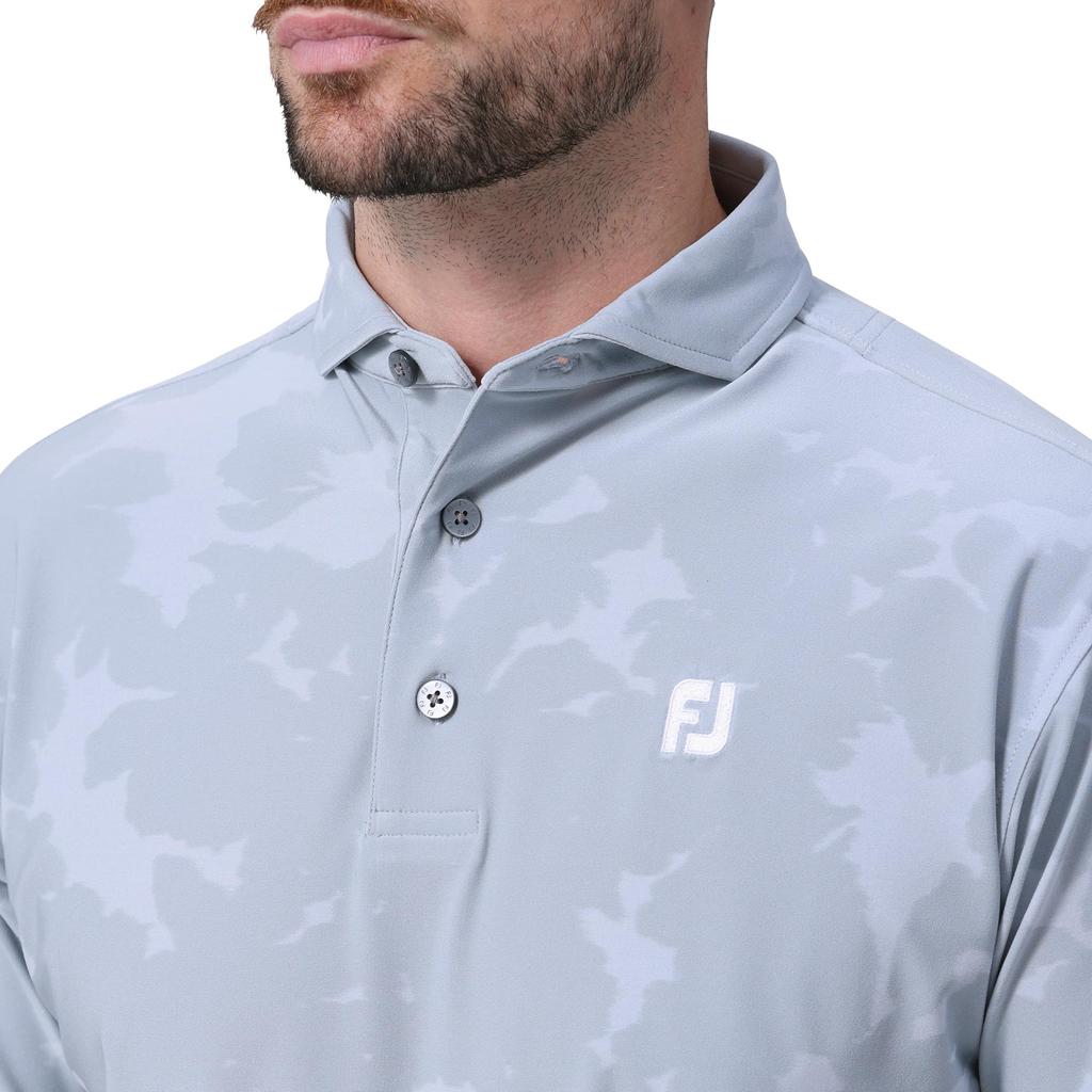 FootJoy Floral Camo Jacquard Short Sleeve Wide Collar Shirt, Light Gray, Men's, Size Small (FJ-S24-S22, 81783-S)