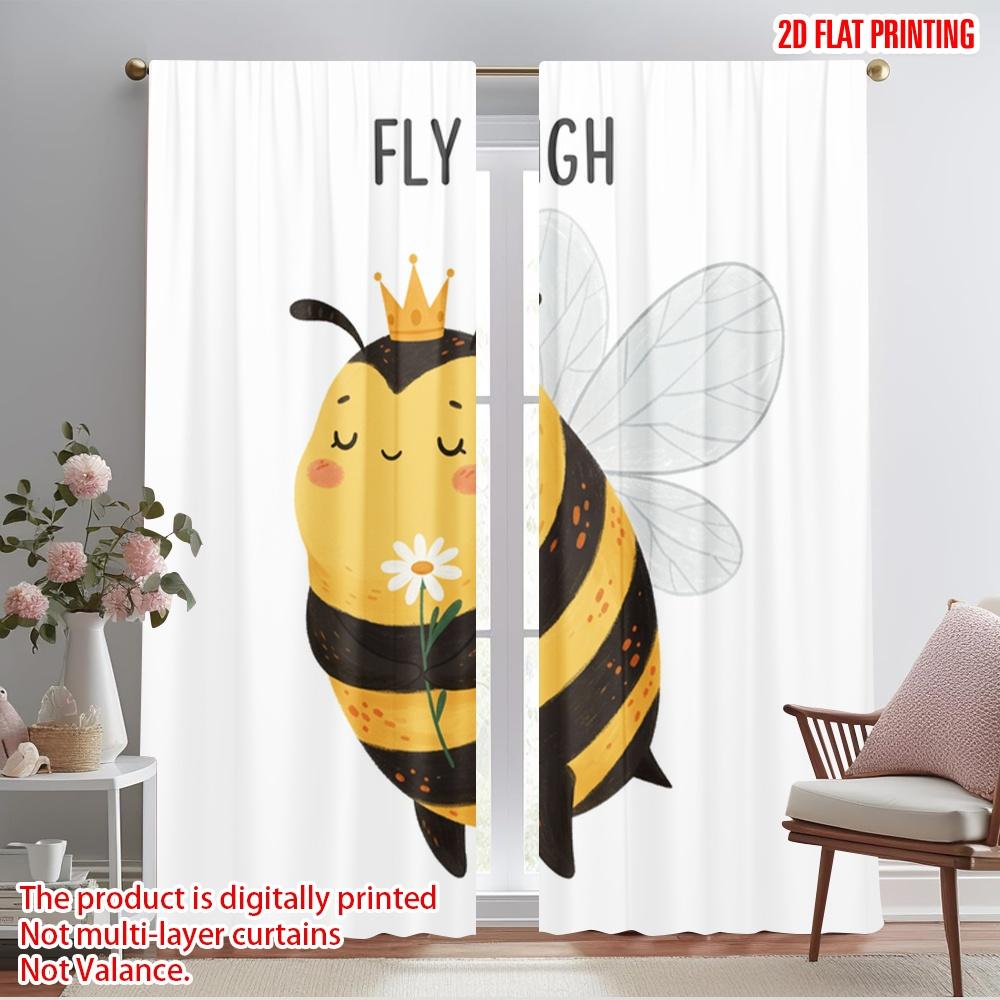 

2pcs 2D flat printing Curtains Cute Bee Flower Flying Polyester Without Electricity Festive Wall Decor Perfect for Indoor 52.50×116.00 CM 2pcs