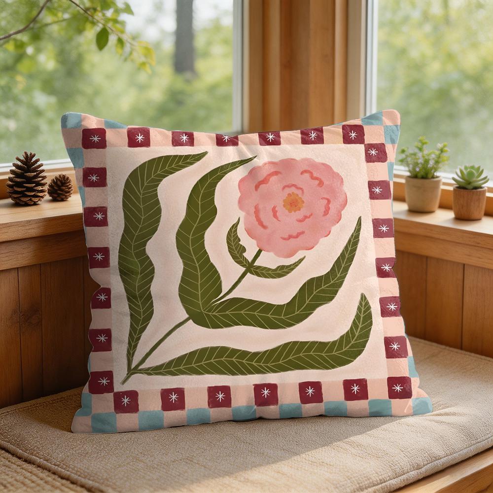 Flower Ins Simple Art Cushion Cover Silky Short Plush Invisible Zipper Dustproof Sofa Pillow Case For Home Decor