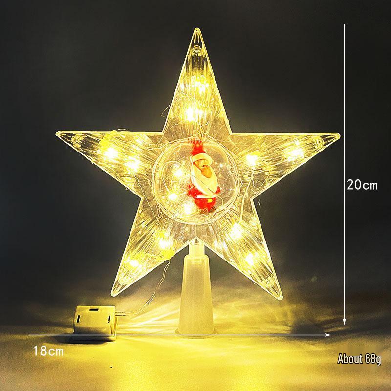 Christmas Transparent Luminous Star Tree Topper - Light-up Five-Pointed Decoration
