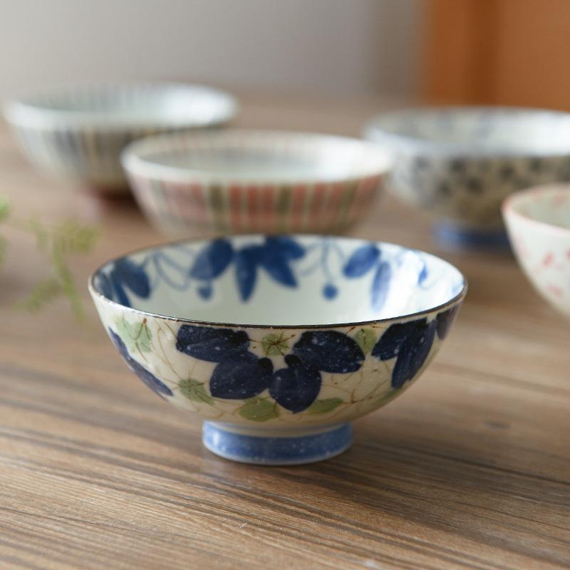 Japanese Ceramic Rice Bowl Set High Foot Soup Bowl Single Round Dishware for Home Use