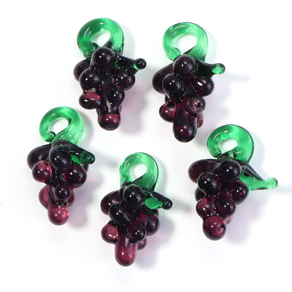 5pcs/lot Vegetables Fruit Glass Charms Pendant Lemon Watermelon Eggplant Grape Pendants For DIY Jewelry Making Necklace Earrings