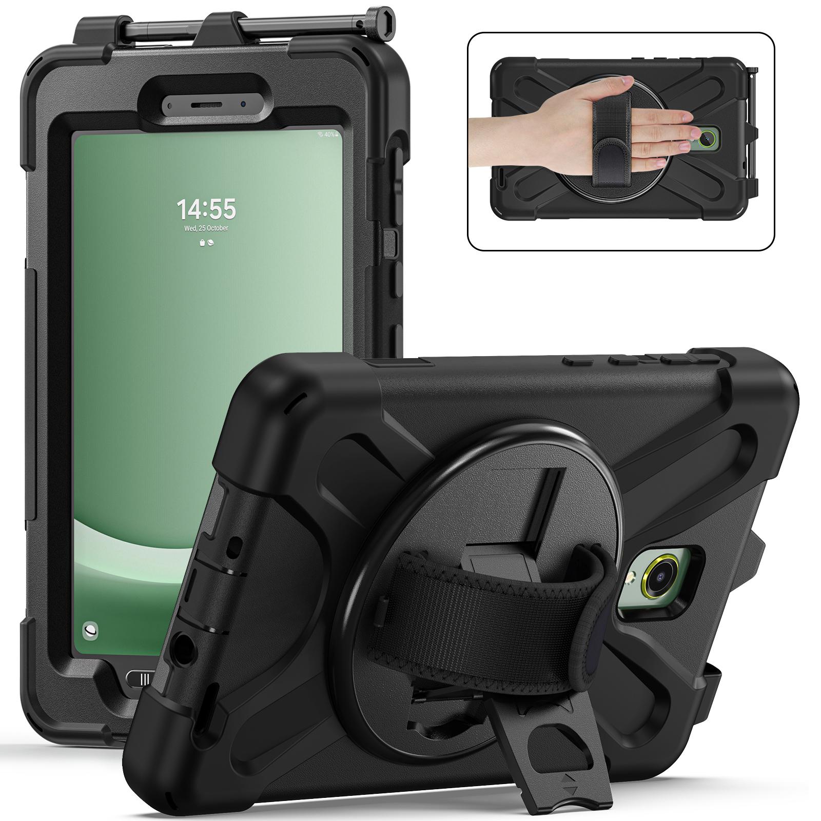 

Чехол для Samsung Galaxy Tab Active 3 T570/Tab Active5 X306B с вращающейся подставкой, ПК+силикон, ручной ремешок, чехол для планшета Black