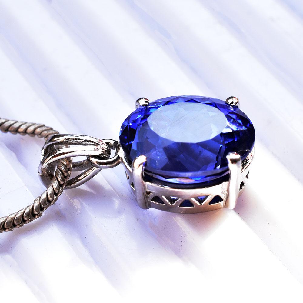 NATURAL Blue Sapphire 18 Ct CERTIFIED 925 Sterling Silver Oval Gemstone Pendant