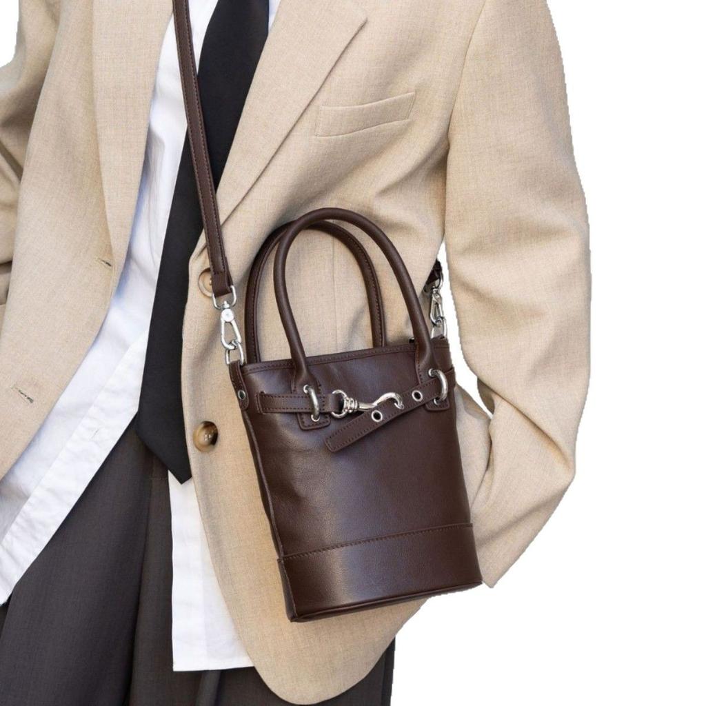 Cowhide Niche Versatile Women's Bags, Shoulder Messenger Bags, Simple Women's Bags, Zipper Bucket Bags