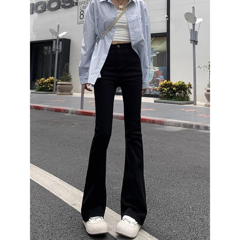 Micro-pull jeans women's spring and autumn new high-waisted and thin horseshoe pants small high-flared jeans