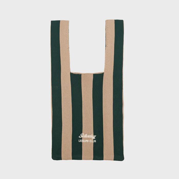 Stripe Knit Tote Bag - Green & Beige