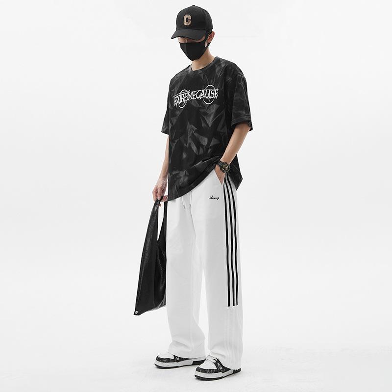 Autumn and winter new sports and leisure men's clothing loose straight vertical wide-leg pants three bars striped casual pants trousers