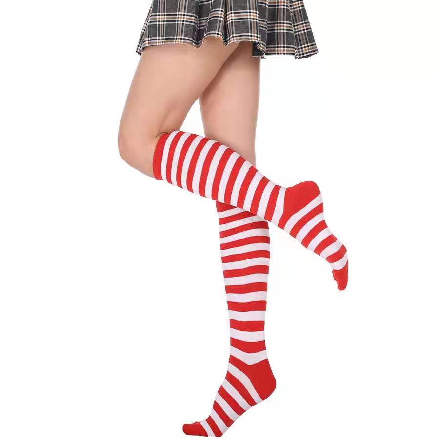 

New Colorful Striped Socks Women Funny Christmas Gifts Sexy Thigh High Nylon Long Stockings Cute Knee Socks For Girls One Size