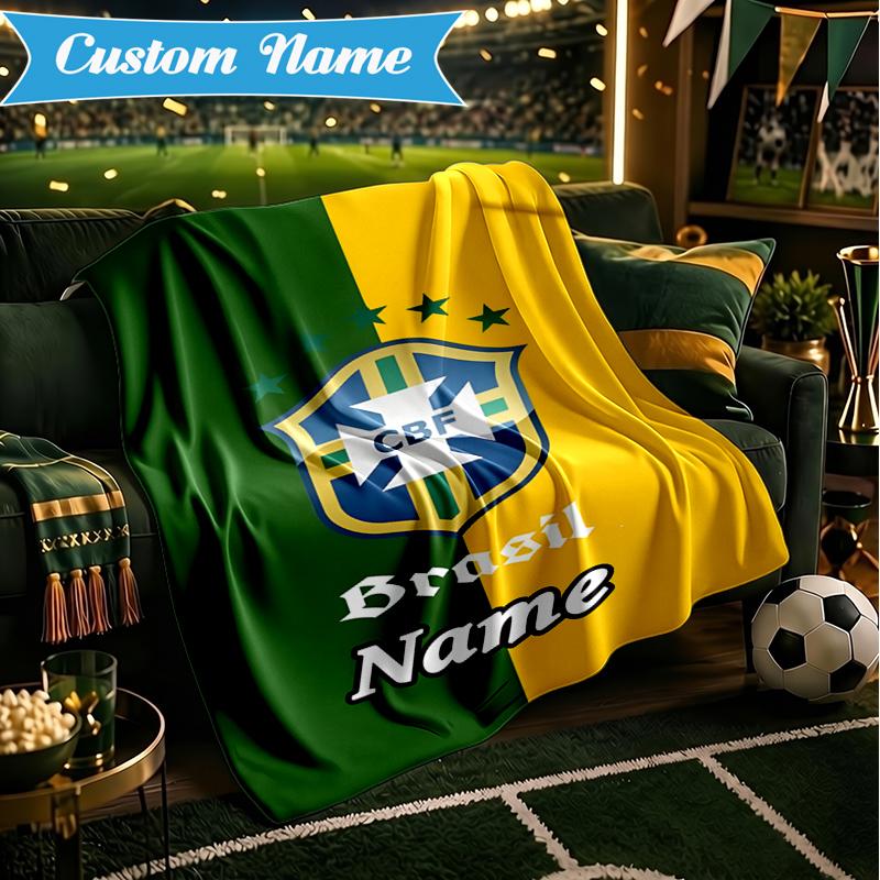 Custom Name Brasilian Pride Emblem Blanket Lightweight Ideal Bedding Blanket Perfect for Travel, Camping, Living Rooms, Sofas, Christmas Gift