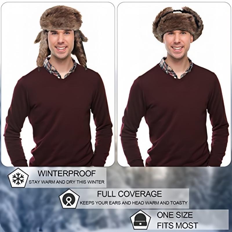 Cappello da caccia da uomo, paraorecchie in finta pelliccia, Cappello da caccia invernale caldo, Cappello da aviatore, Cappello da pesca sul ghiaccio, Cappello da sci