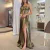 Luxuriöses Damen-Korsett Party-Cocktailkleid Sexy Schulterfrei Träger Falten Schlitz Gast Promi Langes Kleid Promi-Ballkleid