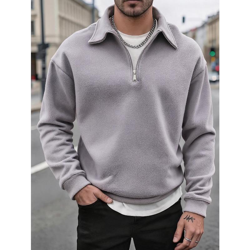 Men's Double-Sided Fleece Half-Zip Turn-Down Collar Casual Sweatshirt Jacket.