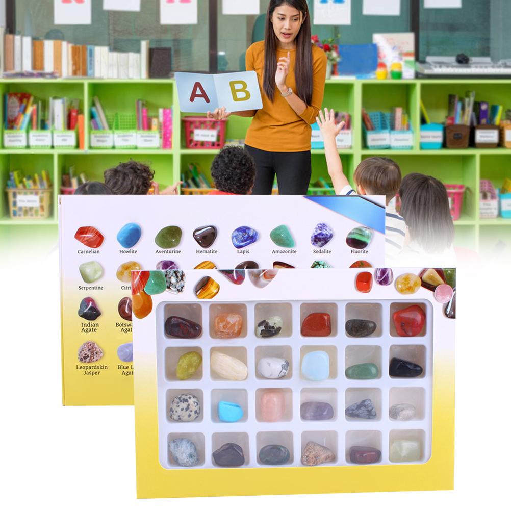 Natural Original Stone Storage Gift Box 24 Kinds of Ore Crystal Rocks Collection Gift for Kids Geology Enthusiast