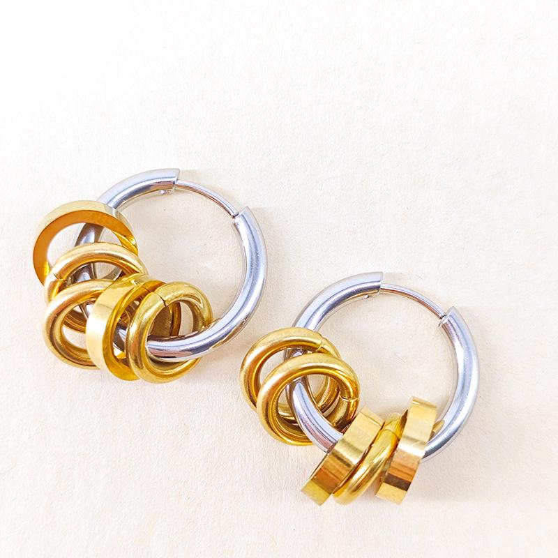 Trendy 18K Gold Stainless Steel Color Block Polished Round Hoop Earrings - Non-Fading, Versatile Jewelry