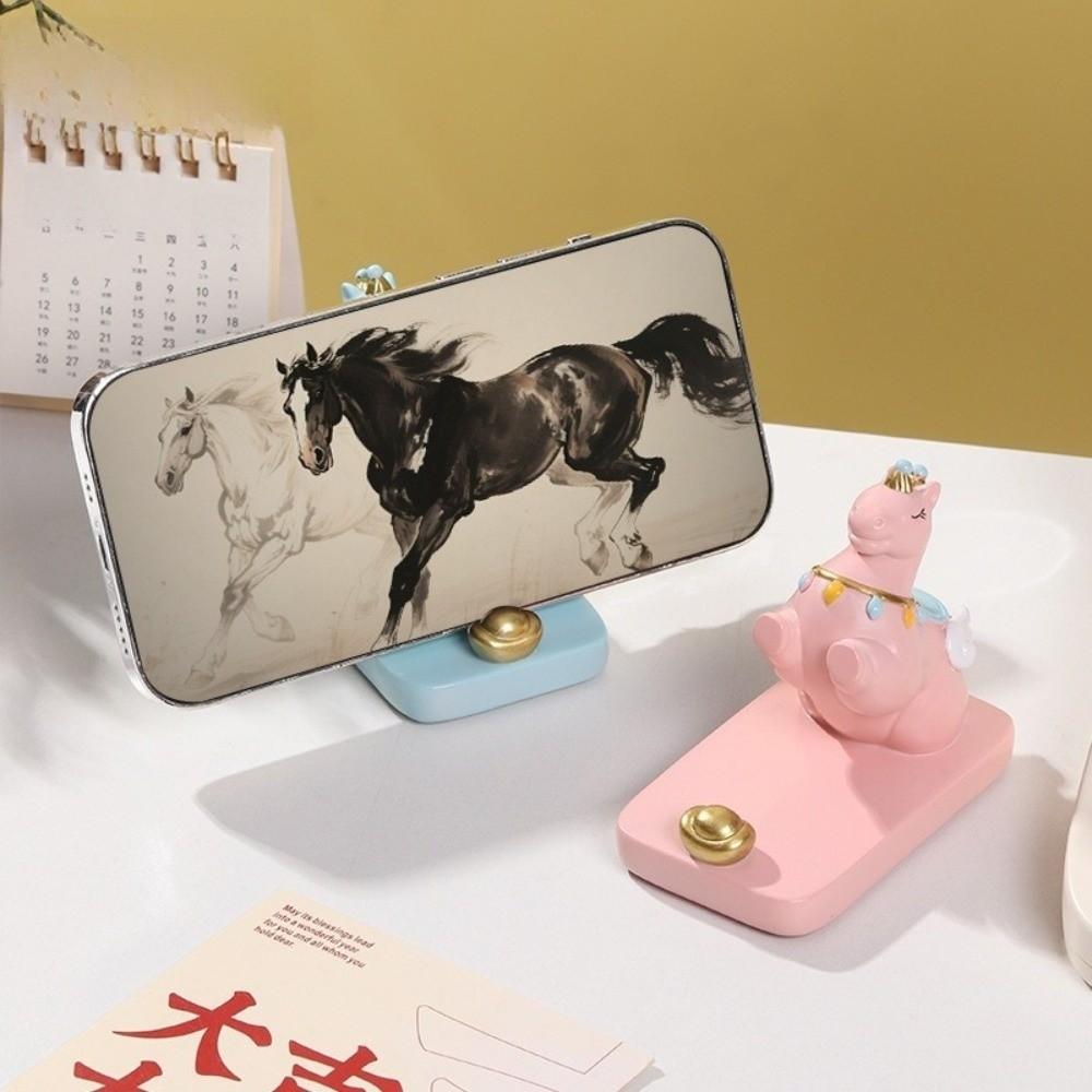 Horse Mascot Zodiac Pony Phone Holder Resin Cell Phone Bracket Mobile Phone Stand Desk Decor