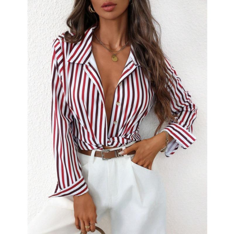 Women Striped Long Sleeve Casual Commute Shirt