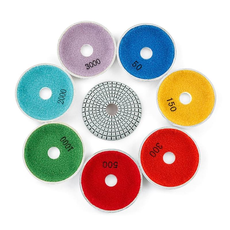 7Pcs Professional 100mm Metal Resin Wet Polishing Pad Set For Marble Stone Tile Grinding Finishing Polishing