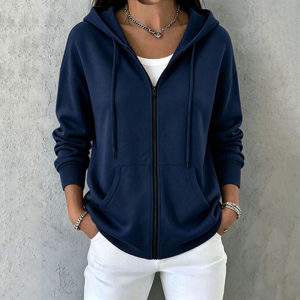Women's Hooded Zip-Up Sweatshirt with Pockets Casual Long Sleeve Jacket for Everyday Wear