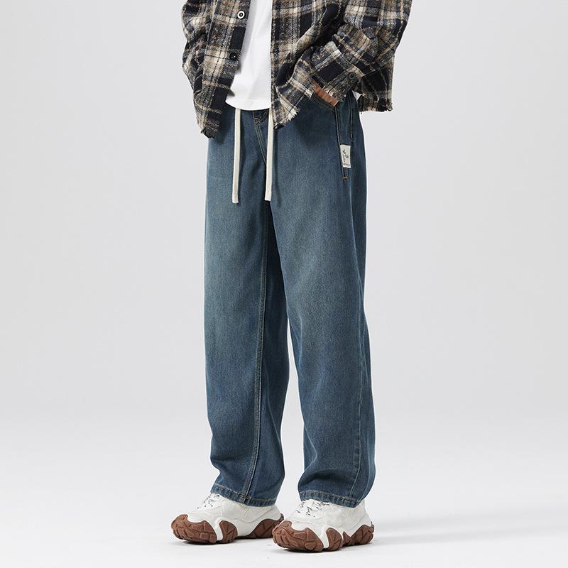 Tencel thin jeans men's new American retro trendy brand tether wide leg casual loose straight long pants