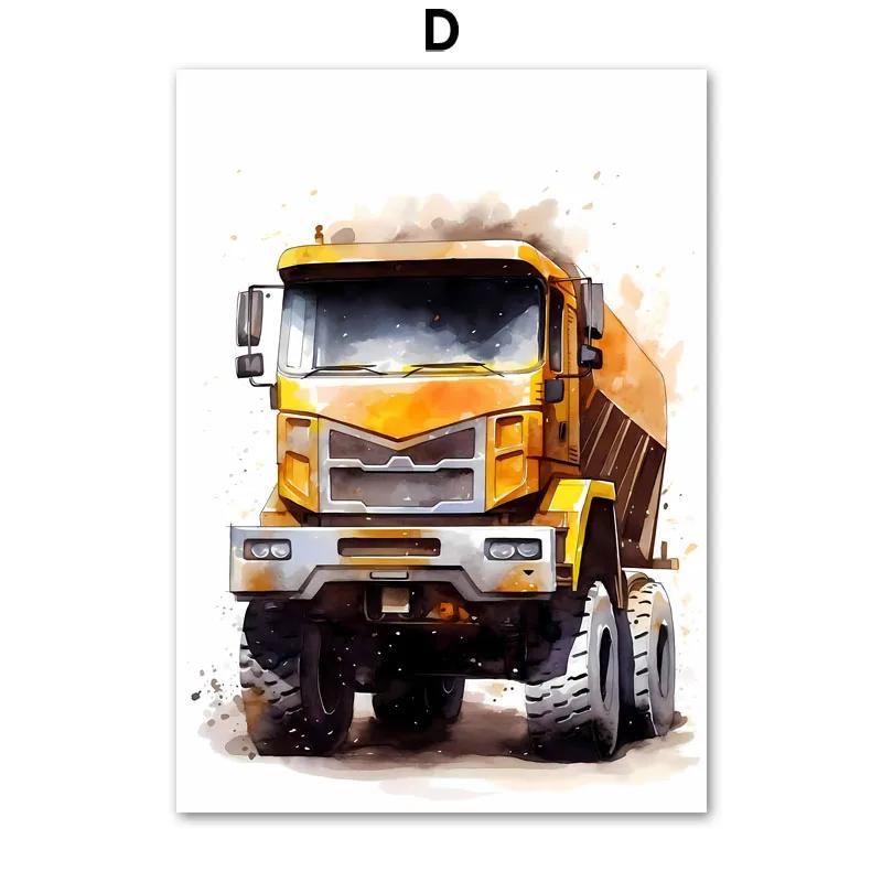 Construction Vehicle Truck Boys Nursery Wall Art Canvas Watercolor Painting Printable Picture Poster Baby Kids Playroom Decor