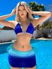 European And American New Gradual Change Mesh Three-Piece Beach Skirt Sexy Bikini Bikini