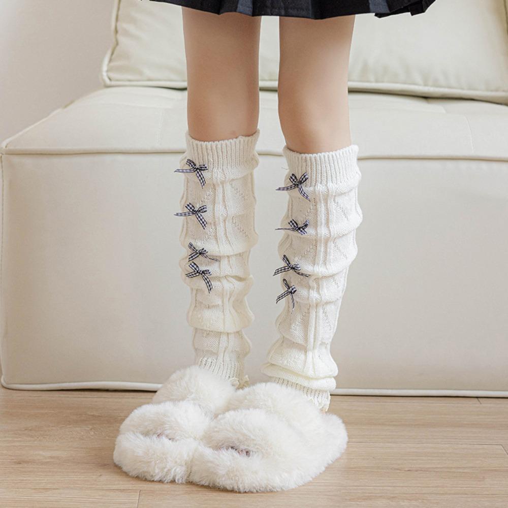 Harajuku Children's Leg Warmers Korean Style Plaid Bow Socks Cute Knitted Leg Cover  Baby