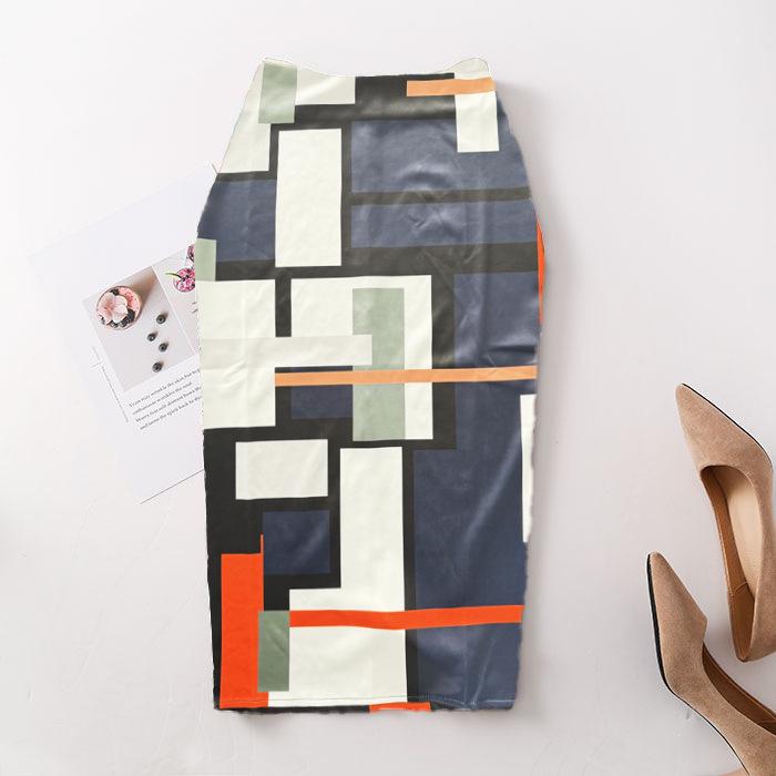 Digital Print Women's Pencil Skirt - Hip-Hugging, Half-Length