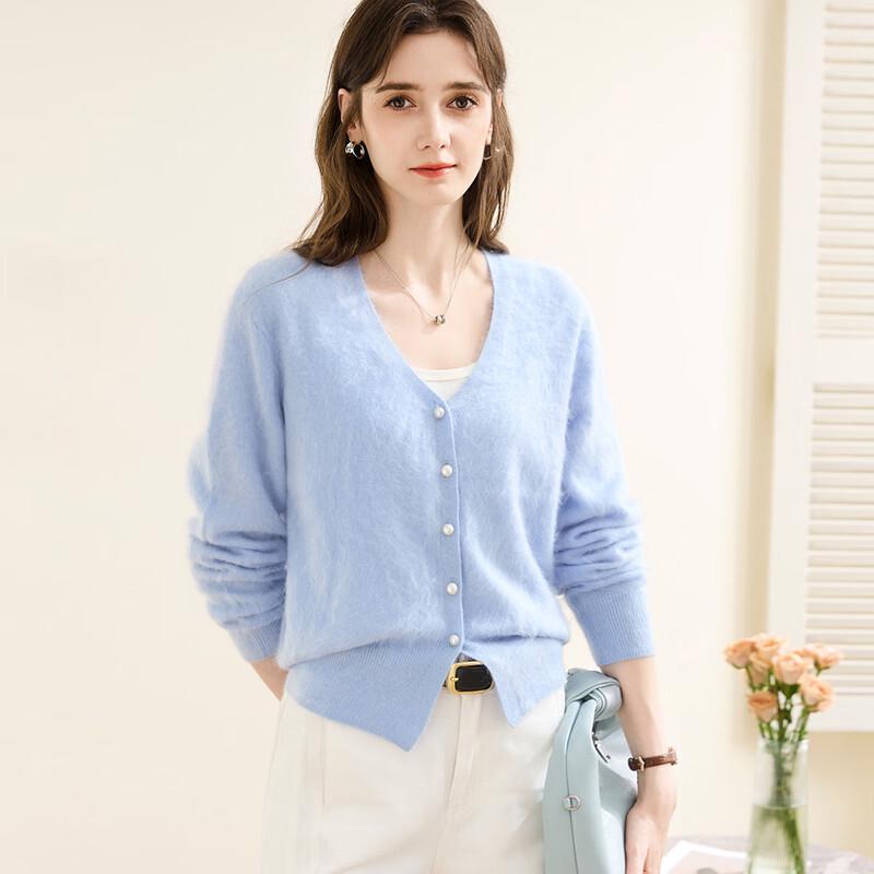 TUHUANG Women's Pure Cashmere V-Neck Loose Knit Cardigan